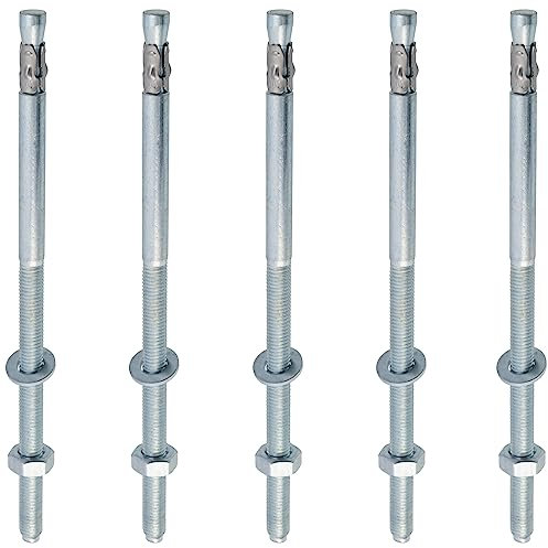 AERZETIX - C67381-5x Boulon Vis d’ancrage filetage long, Goujon à expansion - M10x220mm - en acier zingué - pour béton, pierre