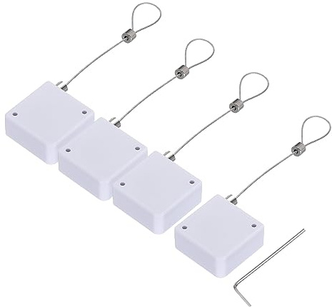 sourcing map Retractable Cable Lock with Double-Sided Adhesive Slow Remote Control Security Lock for TV, DVD,Showroom,Remote,600g 4Set White