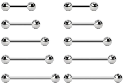 NewkeepsR Steel 5 Pairs-16G(1.2mm) Small Short Surgical Tongue Ring Nipple Straight Barbell Bars Bridge Piercing Jewellery-Length 8mm/10mm/12mm/14mm/16mm