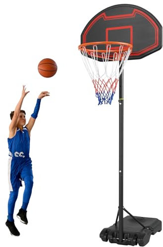 Basketballkorb, Transportable Basketballständer mit Rollen, verstellbare Korbhöhe 160 bis 210 cm höhenverstellbar mit Ständer, Basketballanlage für Kinder, Outdoor, Indoor