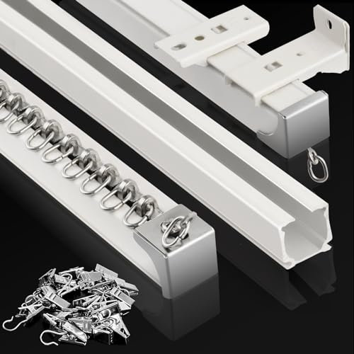 KOLAKO Ceiling Curtain Track, (3Ft-9Ft) Aluminum Curtain Track Wall Mounted Heavy Duty Ceiling Track for Curtains, Room Divider, Sliding Drop Curtain Rail System for Rv, Hospital