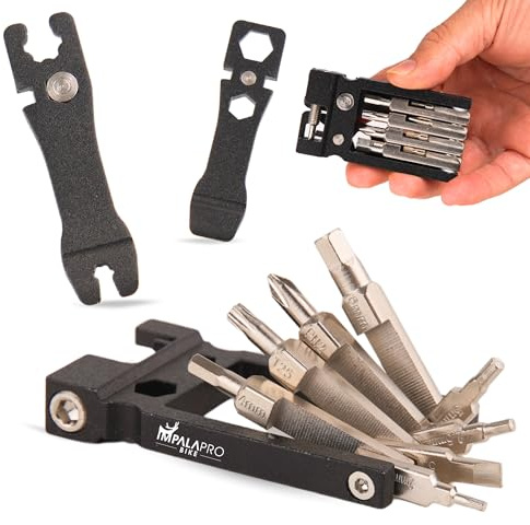 IMPALAPRO Multitool Bici 20 in 1 Compatto e Leggero (117,5g) in Acciaio Cromo-Vanadio (CRV) - Multitool MTB - Kit Attrezzi Bici - Kit Riparazione Bicicletta (Nero)