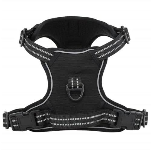 vidaXL Hundegeschirr, Brustgeschirr mit Leine Halsband, Sicherheitsgeschirr Reflektierend Verstellbar, Haustiergeschirr, Schwarz L Polyester