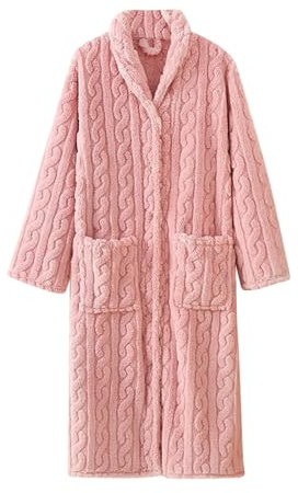 Bata larga de felpa para mujer, bata de baño de forro polar grueso jacquard con botones y bolsillos, acogedora y suave, para invierno, otoño, descanso, spa, cómoda ropa para el hogar
