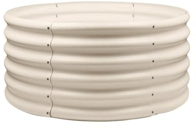 Harbour Housewares Rond Jardin Surélevé - 90cm x 45cm - Ivoire - 1x sans Fond Métal Soulevé Lit Acier Galvanisé Planteur Boîte pour Grandir Plantes d'Extérieur, Légumes, Fleurs et Herbes