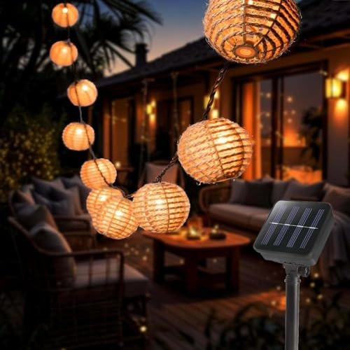 Shengruili 10-lampors LED-ljusslinga för utomhusbruk, LED Rattankula Lampion, vattentät ljusslinga för utomhusbruk, lämplig för balkong, trädgård, utomhus, balkong, fest, rum