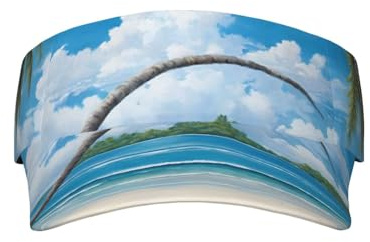 WXWJSHMGC Tropical Palm Tree Hawaii Beach Print Sun Visor Cap - Women Ponytail Baseball Cap, Sport Outdoor Plain Visor Hat, Adjustable Twill Golf Tennis Hats Black