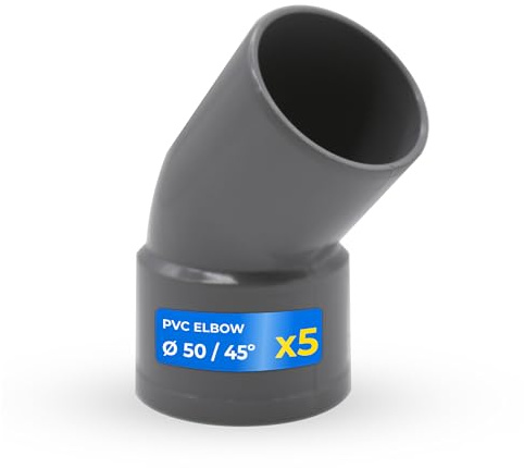 DOJA Barcelona Codo de PVC 45° Evacuación Macho-Hembra - Pack 5 - Ø 50mm - Fácil Instalación - Conexión Hermética para Instalaciones de Agua Ideal para Uso Doméstico, Adaptador Resistente