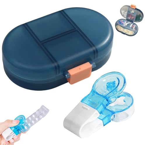 Organisateur de médicaments avec 8 compartiments séparés, distributeur de comprimés portable, boîte à comprimés hermétique, distributeur de comprimés portable avec boîte à médicaments (lot de 2)
