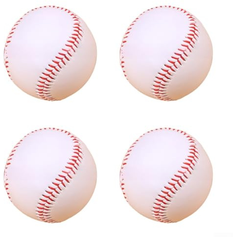 Set di 4 palle da baseball per allenamento e gioco con nucleo sintetico duro e cuciture rialzate, progettate per migliorare la presa e la precisione del lancio