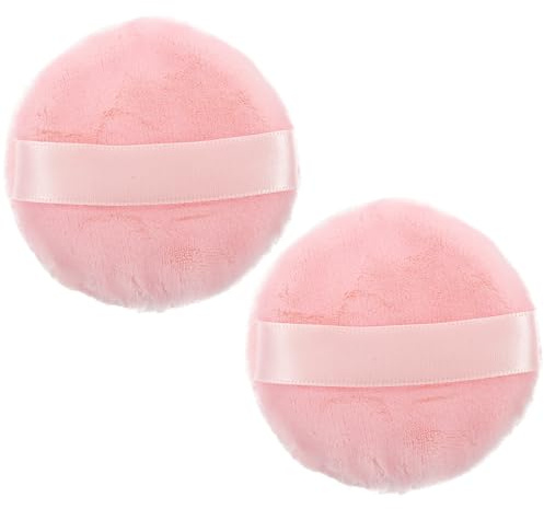 OSALADI Esponjas de Maquillaje Cara 2 Piezas, Borla de Polvo Rosa de Algodón Puro, Diámetro 55 Mm, Aplicador de Maquillaje para Polvos Sueltos y Fijadores, Herramienta Facial Reutilizable
