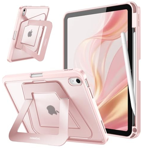 Fintie Stötsäkert fodral, för iPad (A16) 11 gen/11 tum (2025) och iPad 10 gen/10,9 tum (2022), smalt frostat hårt skal med inbyggd pennhållare och ställ i flera vinklar, ljusrosa