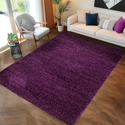 Carpettex Hochflor Teppich 120 x 170 cm Violett - Flauschiger Extra Weich und Pflegeleicht - Shaggy Modern Einfarbig Design für Wohnzimmer, Schlafzimmer, Esszimmer und Küche