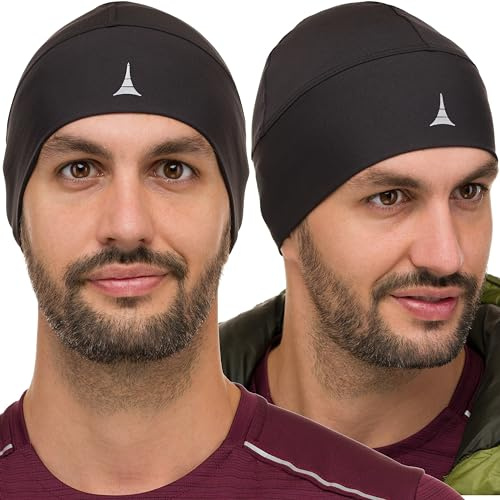 French Fitness Revolution - Gorro para Correr, Forro de Casco para el Running - Retención Térmica Óptima y Absorción de la Humedad - Ideal para Llevar Debajo del Casco - 2Pack - Black & Black