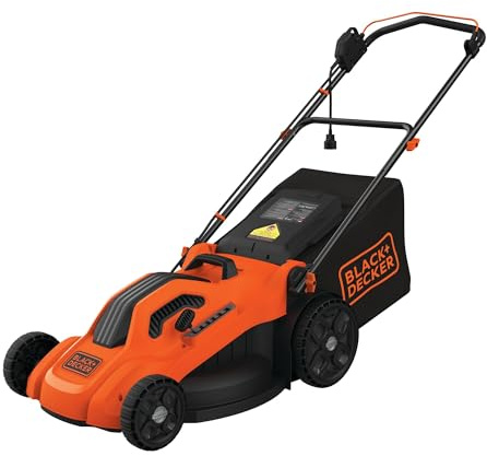 BLACK+DECKER Electric Push Lawn Mower, Corded, 13 Amp, 20-Inch Cutting Deck, 6 Setting Height Adjustment, Compact Storage, Collection Bag (BEMW213)