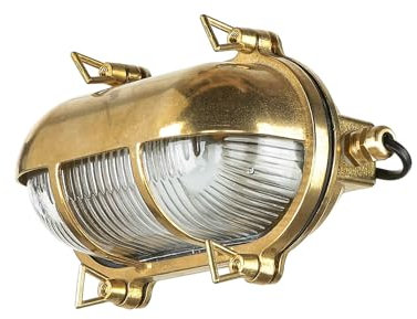 Licht-Erlebnisse Wandleuchte Außen Messing Glas IP64 Terrasse Eingang B:21 cm E27 Riffel Schiffslampe Maritim Rustikale Außenwandlampe Garten SKIATHOS