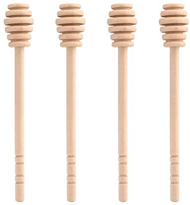 ICEYLI 4 Pcs (6.3 Inches) Wooden Honey Mixing Stirrer Honey Dipper Sticks Honey Comb Stick Honey Spoon Collecting Dispensing Drizzling Jam