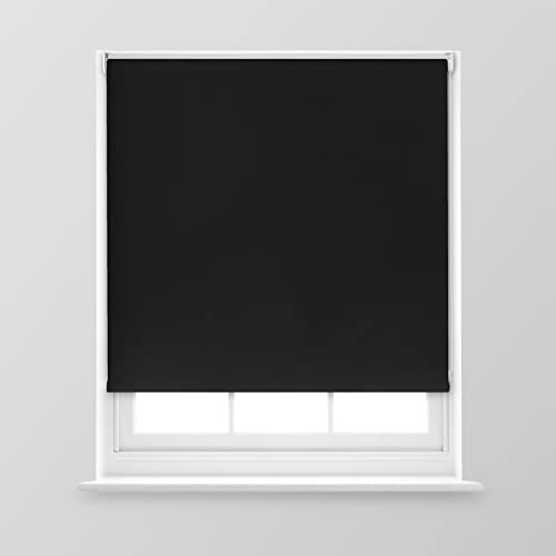 Trimmable Blackout Roller Blind - 2FT - BLACK - 60cm(W) x 170cm(L) | Polyester Thermal Blackout Roller Blind with Trim-To-Size Fit, Blocks Light, Retains Warmth, Ideal for Bedrooms & Lounges