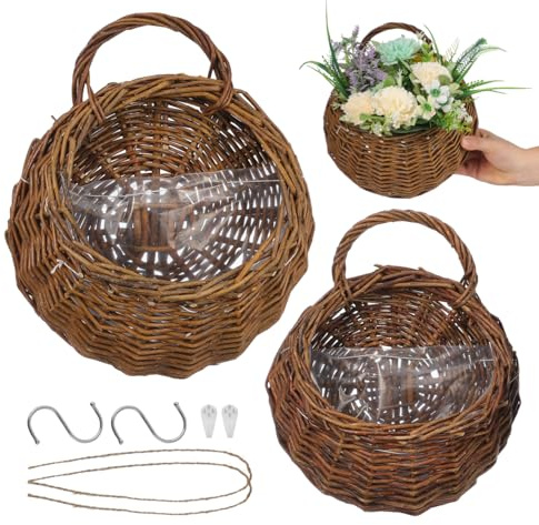 Operitacx 2pièces Panier Mural à Fleurs Rotin Tressé Lot de Paniers Suspendus pour Décoration Intérieure Élégante Et Pratique
