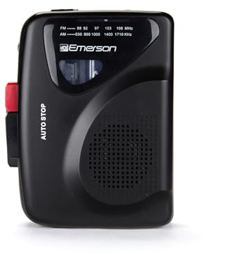 Emerson EPC-1000 Portable Cassette Player & Recorder with AM/FM Radio, Built-in Speaker, 3.5mm Headphone Jack, and Auto-Stop Cassette Playback – Ideal for Recording, Playback, and Radio Listening