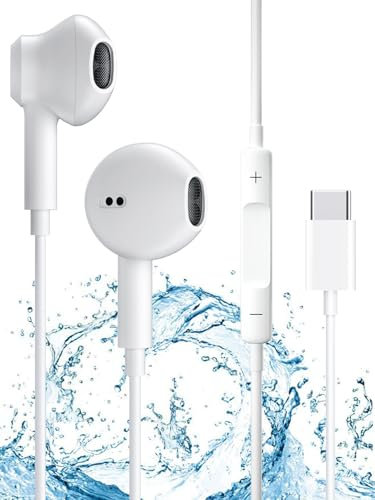 Écouteurs USB C,Intra Auriculaires avec Micro (Hi-Res) et contrôle du Volume Compatible avec iPhone 16/15/Samsung S20/Huawei P30/P40/Xiaomi/iPad Pro/Google/Pixel 5/4