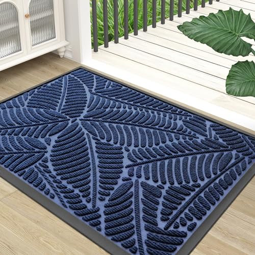 Homaxy Door Mats Indoor Outdoor, Heavy Duty Rubber Dirt Trapper Doormats, Non Slip Waterproof Floor Mat, Easy Clean Door Matt for Front Door, Entrance and Garden, 43 x 76 cm, Navy Blue
