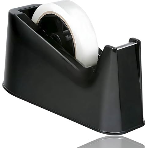 ZYBUX Heavy Duty Tape Dispenser – Weighted Non-Skid Rubber Base, Sharp Cutting Blade, One-Handed Operation, Desktop Adhesive Distributor for Scotch Tape, Gift Wrapping, Packing, and Office Use – Black