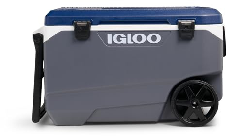 Igloo Maxcold 90 QT Cooler, Insulated Cooler Chest with Soft Ride Wheels, Leak-Proof Outdoor Hard Cooler, 5-Day Ice Retention, 134 Can Capacity