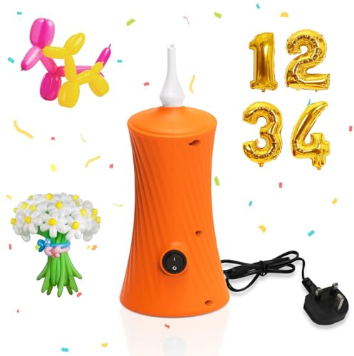 PlusFive Electric Balloon Pump UK Plug, Electric Air Pump for Long Balloons and Foil Balloons, Portable Balloon Inflators Blower Machine for Birthday Party Wedding Christmas Ballon Decorations（Orange）