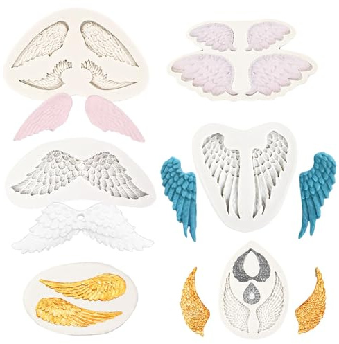 Paotxpum Lot de 6 moules en silicone en forme d'aile d'ange pour gâteau, cupcakes, chocolat, dessert, bonbons, sucre, pendentif, aromathérapie, résine
