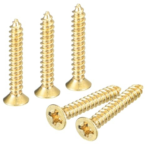 QUARKZMAN 20Pcs Tornillos de Latón para Madera, M3 x 20mm Tornillo Autorroscante de Cabeza Plana Phillips para Carpintería, Bisagras de Puertas, Muebles de Madera