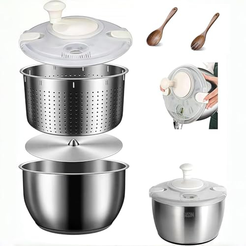 Genérico Centrifugadora de Ensalada Inoxidable 6L – Mejor Spinner de Verduras, Lavador de Frutas & Deshidratador, Manual BPA-Free para Cocina Doméstica o Comercial,Stainless Steel 6L
