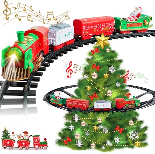 Hanging Christmas Train Set - VATOS 2 IN 1 Train Toy with Light Sound for Kids, Train Toy Set Around & Under Tree, Best Indoor Christmas Decoration for Family Yard Garden