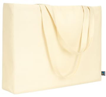 ELES VIDA Bolsa de algodón 48 x 36 cm + 12 cm pliegue inferior y lateral certificado Oeko-Tex FAIRTRADE, bolsa de tela, bolsa de transporte, bolsa de algodón, bolsa de la compra, bolsa de playa