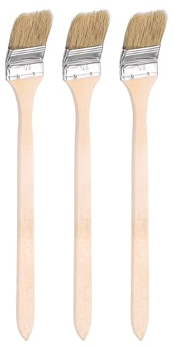 HARFINGTON 3pcs Bent Radiator Paint Brush 2 Width Curved Wall Paint Soft Bristle Brushes with Long Wood Handle for DIY Paint Flat Art Furniture Cabinet Fences Deck Wall Trim, Brown
