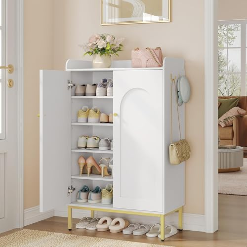 Hzuaneri Shoe Cabinet 5-Tier Shoe Storage Organizer with Drawer, White
