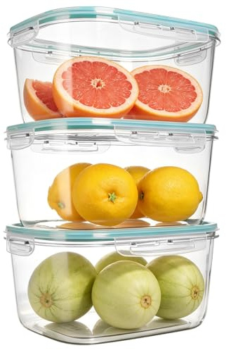 Romon Contenitori Ermetici per Alimenti, Set di 3 3,95L Blu, Riutilizzabili Senza BPA, con Coperchio Hermetico, Anti-Fuoriuscite, Impilabili per Frigorifero, -20°C a 60°C
