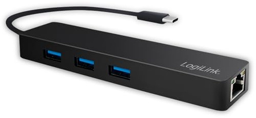 LogiLink UA0313 Slim USB 3.0 Hub Schwarz, 3-Port + Gigabit LAN
