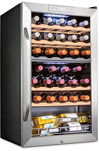 Ivation 33 Bottle Dual Zone Wine Cooler Refrigerator w/Lock | Large Freestanding Wine Cellar For Red, White, Champagne & Sparkling Wine | 41f-64f Digital Temperature Control Fridge Stainless Steel