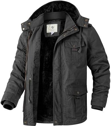 WenVen Homme Veste Décontractée à Capuche Hiver Chaud Manteau d'Extérieur Classique Veste Militaire Cargo Style Manteau Doublure Polaire Gris S