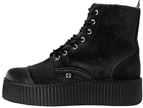 T.U.K. Black Velvet Viva Mondo Creeper Boots for Women, 7 eye Lace Up Combat Boot, US 8 - Gothic Punk Retro Alternative Fashion Footwear - US 8 Women