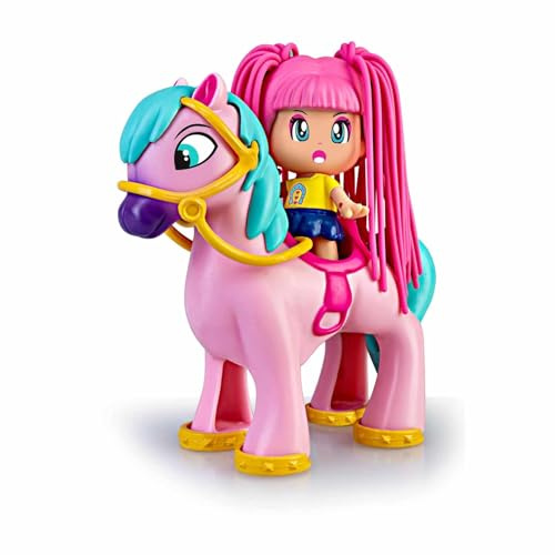 Famosa Pinypon - Pack Poney et Figurine Assortie avec Cheveux étonnants, crinière et Queue du Poney Peuvent être changées, fers à Cheval et rênes Amovibles, pour Enfants à partir de 4 Ans