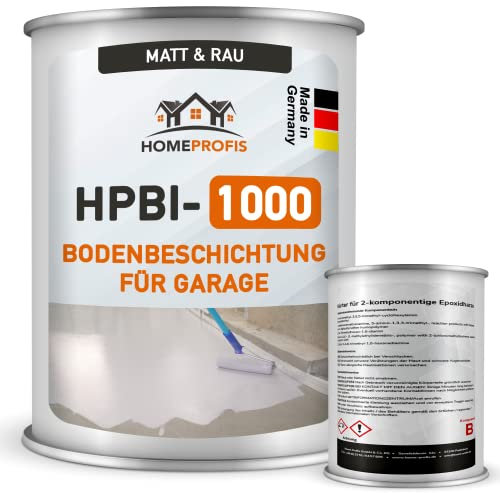 Home Profis® matter Garagenboden rutschfest (5m²) | 30 Farben | Beton, Estrich & Fliesen | Werkstattboden Bodenfarbe Innen | 2K Epoxidharz Bodenbeschichtung | RAL 7023 Betongrau | HPBI-1000