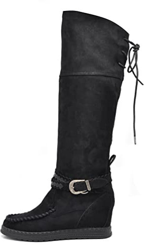 IF Fashion Scarpe Stivali Indianini Alti da Donna Zeppa Interna 84-3 Nero N.41