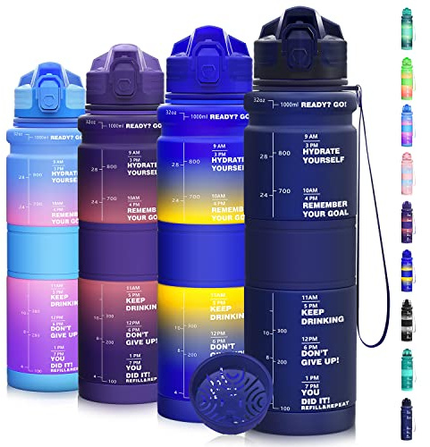 Coolfel Borraccia 1 litro/500ml, Bottiglia d'acqua Motivazionale con Segni di Tempo, Borraccia Palestra A Prova di Perdita senza BPA Plastica per Bambini, Scuola, Ciclismo Sportiva, Sport