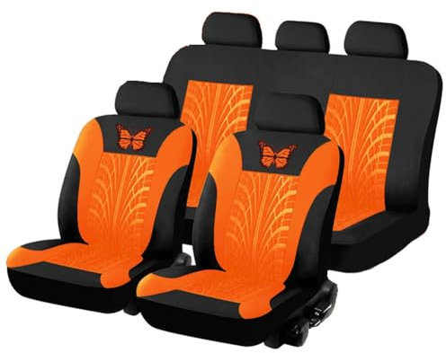 Ashild Autositzbezüge Stoff Sitzbezüge Sets für Ren-Ault Clio/Clio R.S. 5-Door V IV III II I, Komplettset Autositzbezug Schonbezüge Vordersitze Rückbank Autositzschoner Zubehör,F/Orange