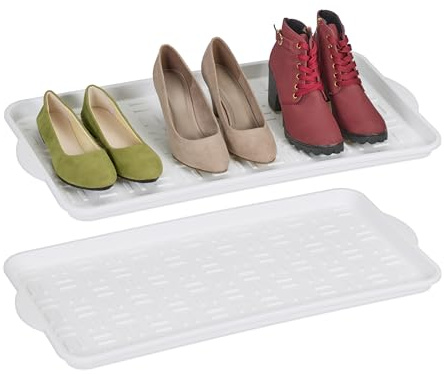 Relaxdays Poggiascarpe, Set da 2 Vaschette per Scarpe Bagnate, per Corridoio, Armadio, Auto, 3,5 x 74 x 36 cm, Bianco
