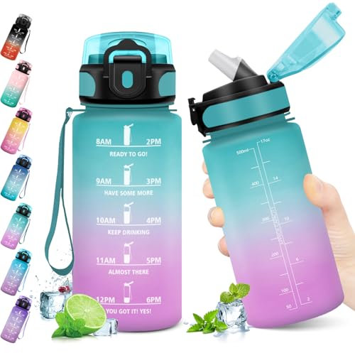 KollyKolla Gourde 500ml, Bouteille d'eau Enfant, Gourde Paille, Étanche & Réutilisable, Sport avec Marqueur de Temps, Motivation pour Enfant, Cyclisme, Bureau, Camping, l'école