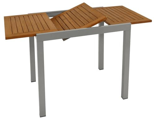 DEGAMO Gartentisch Balkontisch ausziehbar Vail 80/120x70cm, Aluminium Silbergrau + Akazienholz geölt, Outdoor, FSC®-Zertifiziert