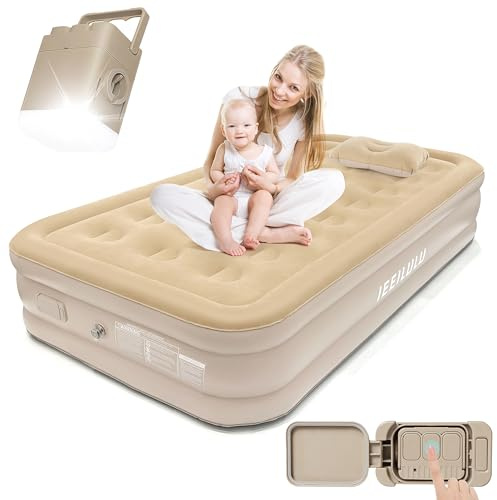 IEEILULU Luftmatratze Selbstaufblasend, Luftbett 1 Personen mit Pumpe und Nachtlichtfunktion, Gästebett Schnelle Inflation, Aufblasbares Bett mit Kissen für Heimgebrauch Camping,190 x 100 x 40cm
